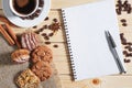 Coffee, cookies and notepad Royalty Free Stock Photo