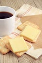 Coffee and cracker with cheese Royalty Free Stock Photo