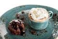 Coffee with cream and cake chocolate muffin