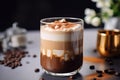 Coffee and cream in a clear glass, a flavorful start Royalty Free Stock Photo