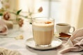 Coffee and cream in a glass, a delicious morning beverage