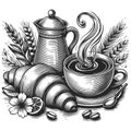 Coffee Croissant Breakfast Engraving sketch vector