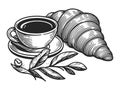 Coffee Croissant Breakfast Engraving sketch vector