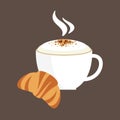 Coffee and croissant. Breakfast menu with cappuccino and croissant. Royalty Free Stock Photo