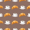 Coffee and croissant seamless pattern brown caffeine breakfast morning sweet drink vector illustration