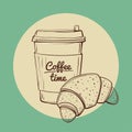Coffee and croissant vector illustration Royalty Free Stock Photo