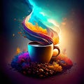 Coffee cup with abstract background and smoke. 3d illustration AI generated Royalty Free Stock Photo