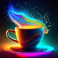 Coffee cup with abstract colorful smoke on dark background. Vector illustration Generative AI Royalty Free Stock Photo