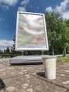 Coffee cup. Aromatic coffee in takeaway paper cup in grass