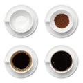 Coffee cup assortment top view collection isolated on white background Royalty Free Stock Photo