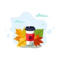 Coffee cup with autumn leaves