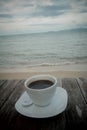 Coffee cup on beach plate template menu Royalty Free Stock Photo