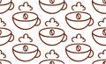 Coffee cup, bean seamless pattern, graphic outline icon style illustration in brown, white background Royalty Free Stock Photo