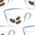 Coffee cup, beans. Abstract coffee cup for print design. Seamless background pattern. Seamless vector texture Royalty Free Stock Photo