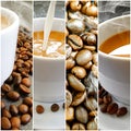 Coffee  cup beans coffee time on concrete background  espresso collage Royalty Free Stock Photo