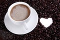 Coffee cup with beans and heart shape Royalty Free Stock Photo