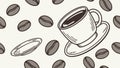 Coffee Cup and Beans Line Art Vector Pattern, vector design Generative AI Royalty Free Stock Photo