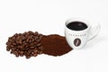 Coffee cup beans and powder Royalty Free Stock Photo