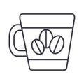 Coffee cup with beans vector line icon, sign, illustration on background, editable strokes Royalty Free Stock Photo