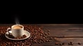 Coffee cup and coffee beans on wooden table. Coffee background Royalty Free Stock Photo