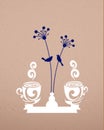 Coffee cup birds and flowers illustration