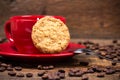Coffee cup with biscuit and coffeebeans Royalty Free Stock Photo