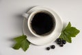 Coffee cup with black currant on a white background. New taste of coffee. Royalty Free Stock Photo