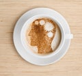 Coffee cup with brain on foam. Refreshing concept.