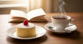 Coffee Cup and Cake on Wooden Table Royalty Free Stock Photo