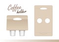 Coffee cup carton holder with die cut. Vector paper pack holder mockup. Cardboard coffee cup holder takeaway cut and