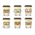 Coffee cup cartoon character with sad expression