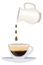 Coffee cup cartoon icon. Pouring drink from coffeepot