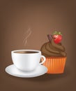 Coffee cup with chococlate cupcake Royalty Free Stock Photo