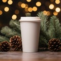 Coffee cup with christmas tree and bokeh background Royalty Free Stock Photo