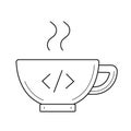 Coffee cup with code line icon.
