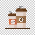 Coffee cup with coffee beans on isolated background. Flat vector