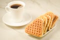 coffee cup and cookies heart/ coffee cup and cookies heart on a marble background, selective focus Royalty Free Stock Photo