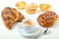 Coffee cup croissant cake and donuts Royalty Free Stock Photo