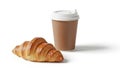 Coffee cup and croissant isolated on white background Royalty Free Stock Photo