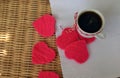 Coffee. Decorated with hearts. Valentine days background