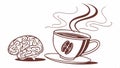 Coffee cup with brain and beans, smart coffee and brainpower, Vector Design, Generative AI