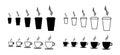 Coffee cup with different size. Small, medium and large icon of cup coffee. Hot drink with smoke. Vector icon of espresso, Royalty Free Stock Photo