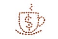Coffee cup and dollar sign made from coffee beans Royalty Free Stock Photo