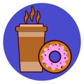 Coffee cup and donut icon vector illustration isolated on background Royalty Free Stock Photo