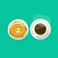 Coffee cup with donut sandwich top view vector illustration