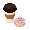 Coffee cup and donut. Vector flat modern style illustration icon design. Isolated on white background. Cafe concept Royalty Free Stock Photo
