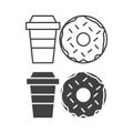 Coffee cup and donuts, best combo delicious. Vector icon outline template