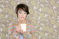 Coffee cup drinking retro fashion 60s woman Royalty Free Stock Photo