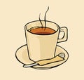 Coffee cup with espresso. Vector color vintage Illustration