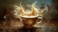 Coffee Cup Explosion: Brown and Beige Liquid Splashing Royalty Free Stock Photo